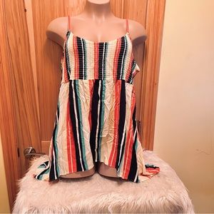 Torrid Vertical Rainbow Stripe Adjustable Strap Shirred Babydoll Tank 4X